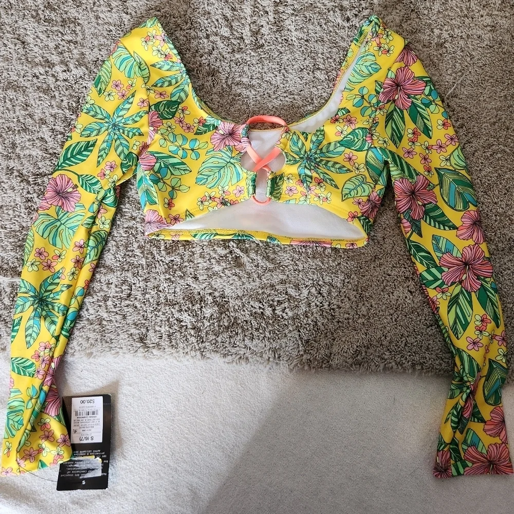 Girls' Tropics Utopia Floral Printed Rash Guard Top Only - Art Class